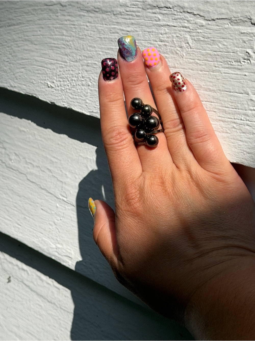 Black Charcoal Bubble Ball Orb Cluster Statement Ring 8